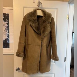 Vince suede & shearling off center zip coat